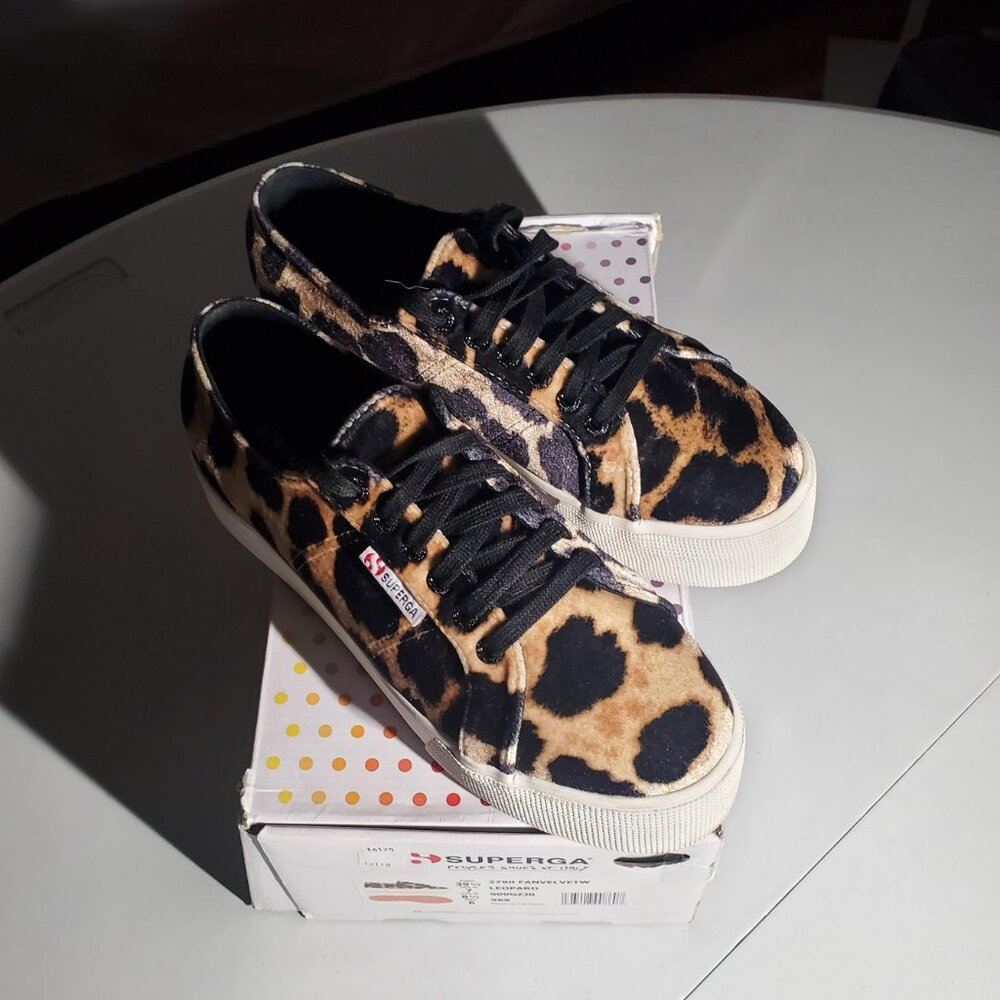 Superga Velvet Leopard Platform Sneakers Size US 8.5 womens -shipping incl - Picture 2 of 16
